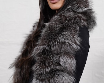 Silver Fox Fur Collar Scarf • Handmade Real Fur Wrap • Luxury Fur Shawl Women • Premium Winter Accessory • Soft Fur Stole