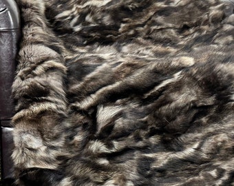 Real fox fur throw blanket in brown pattern, luxurious bedspread & fox fur rug for living room and bedroom style