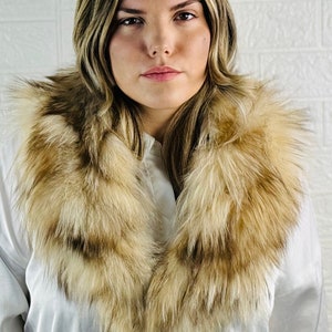 Luxury fox fur collar scarf beige natural, detachable warm fluffy fur wrap, gorgeous soft fur shawl