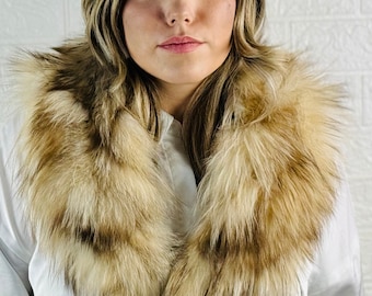 Luxury fox fur collar scarf beige natural, detachable warm fluffy fur wrap, gorgeous soft fur shawl