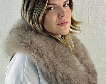Fox fur collar brown, detachable fur scarf, perfect fur wrap and shawl for winter, gift for her