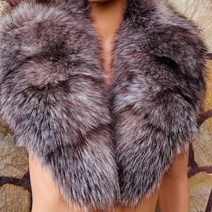 Fox fur collar scarf crystal natural detachable fur stole luxurious fur wrap and shawl perfect gift for her