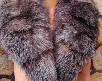 Fox fur collar scarf crystal natural detachable fur stole luxurious fur wrap and shawl perfect gift for her