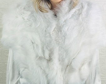 Wedding Bridal fox fur stole, handmade warm fur collar scarf, elegant soft fur shawl for your special day