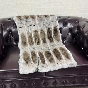 Real Rex Rabbit Gray Full Skin Fur Blanket Throw • Personalized  Handmade Fur Sofa Cover n Bedspread • Vintage Rabbit fur Throw Blanket