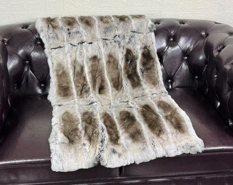 Real Rex Rabbit Gray Full Skin Fur Blanket Throw • Personalized  Handmade Fur Sofa Cover n Bedspread • Vintage Rabbit fur Throw Blanket