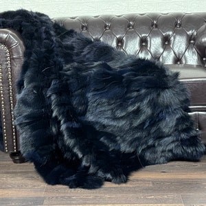 Fox fur real throw blanket blue black luxurious bedspread fox fur rug for living room and bed decor