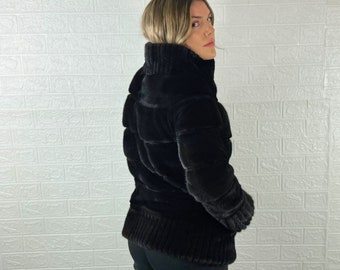 Luxurious Real Mink Fur Coat with Leather lines - Genuine Fur Jacket for Women - Personalized Jacket - Organically and Ethically Farmed Mink