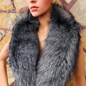 Silver fox fur collar, genuine fur scarf, perfect fur wrap and shawl for winter, gift for her