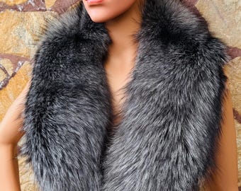 Silver fox fur collar, genuine fur scarf, perfect fur wrap and shawl for winter, gift for her