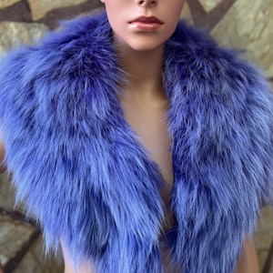 Gorgeous fox fur collar scarf purple, warm fluffy fur wrap, detachable soft fur stole