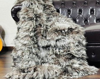 Fox fur throw blanket real silver natural luxurious bedspread fox fur rug for living room and bed decor