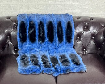 Real Rex Rabbit Blue Full Skin Fur Blanket Throw • Personalized  Handmade Fur Sofa Cover n Bedspread • Vintage Rabbit fur Throw Blanket