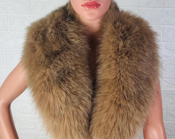 Elegant soft fox fur collar scarf brown, detachable fluffy fur wrap, luxury warm fur stole