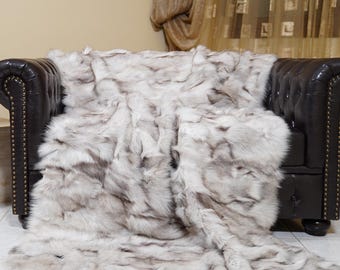 Luxurious real natural fox fur throw blanket large area rug genuine ethically farmed organic fur scandinavian decor