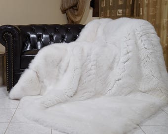 Luxurious real white fox fur throw blanket full skin large area rug genuine ethically farmed organic fur scandinavian decor
