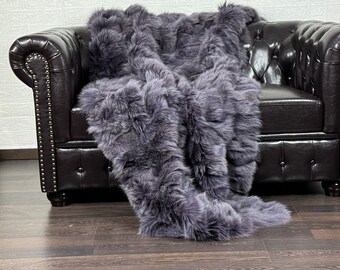 Luxurious Real FOX Fur Blanket Throw Purple - Personalized Handcrafted Warmth for Home Decor - Organically and Ethically Farmed Fox Fur
