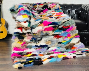 Gorgeous Real FOX Fur Blanket Throw Colorful - Personalized Handcrafted Warmth for Home Decor - Organically and Ethically Farmed Fox Fur
