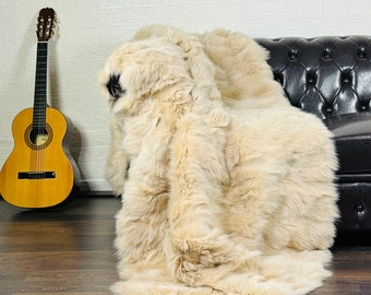 LUXURIOUS Beige FUR Blanket • Personalized Fox Fur Blanket Throw • Handmade Genuine Fur Blanket • Fur Bedspread n Sofa Cover