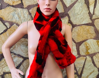 Real Red Rabbit Fur Scarf - Soft Winter Wrap - Elegant and Luxurious Cold-Weather Accessory