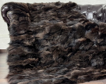 Luxurious brown fox fur throw blanket personalized with black spots organic ethically sourced  soft plush bedspread scandinavian decor