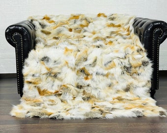 Luxurious  DOUBLE SIDED Real Golden FOX fur Blanket • Personalized Fox Fur Blanket • Ethically and Organic Farmed Fox• Scandinavian Decor
