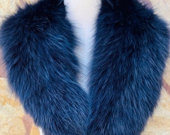 Luxurious blue fox fur collar scarf, warm  detachable fluffy fur wrap, gorgeous soft fur stole