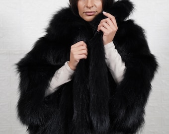 Real Fox Fur Coat Jacket Short Black | Women's Fur Jacket | Handmade Artisan Crafted | Winter Fur Coat | Luxury Fur Outerwear