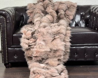 Gorgeous Pink Fur Blanket • Personalized Fox Fur Blanket Throw • Handmade Genuine Fur Blanket • Fur Bedspread n Sofa Cover