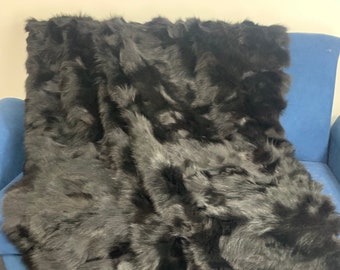 Real Black Fur Blanket • Personalized Fox Fur Blanket Throw • Handmade Genuine Fur Blanket • Fur Bedspread n Sofa Cover