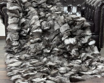 Real Frost Fox Fur Throw Blanket Scandinavian Decor Luxury Home Rug Handmade