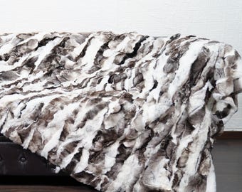 Unique rex rabbit fur throw blanket natural black and white genuine handmade organic ethically sourced large plush modern decor housewarming