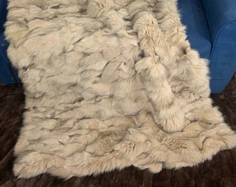 Real Beige Fur Blanket • Personalized Fox Fur Blanket Throw • Handmade Genuine Fur Blanket • Fur Bedspread n Sofa Cover