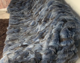 Real Blue Fur Blanket • Personalized Fox Fur Blanket Throw • Handmade Genuine Fur Blanket • Fur Bedspread n Sofa Cover