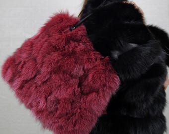 Real fox fur shoulder bag purple genuine handmade organic ethically sourced plush accessory fur women’s fashion gift for her