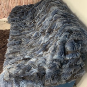 Real Blue Fur Blanket • Personalized Fox Fur Blanket Throw • Handmade Genuine Fur Blanket • Fur Bedspread n Sofa Cover
