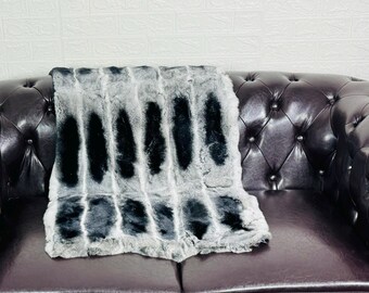 Real Rex Rabbit Full Skin Fur Blanket Throw • Personalized  Handmade Fur Sofa Cover n Bedspread • Vintage Rabbit fur Throw Blanket