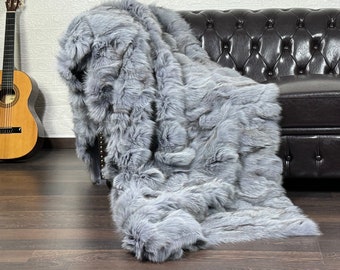 EXCLUSIVE Real FOX FUR Throw Blanket Gray • Large Area Rug  • Genuine Fur Rug  • Ethically and Organic Farmed Fox Fur  • Scandinavian Decor