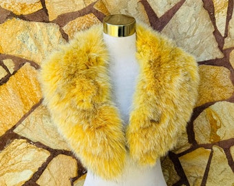 Yellow Fur Collar • Real Fox Fur Collar • Real Fur Scarf • Fur Wrap • Fur Shawl
