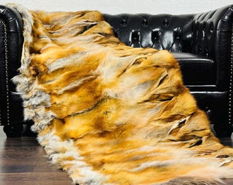 Eye catching red Canadian fox fur throw blanket unique design handmade luxury real fur bedspread sofa cover