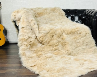 Beige fox fur blanket throw luxury home decor