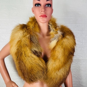 Red fox fur collar scarf, fluffy winter neckwarmer for men and women, fur stole wrap, gift for her