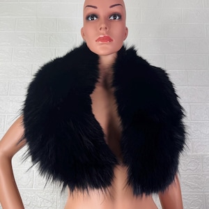 Black fox fur collar scarf for men and women, detachable winter neckwarmer, fur stole wrap, gift for her
