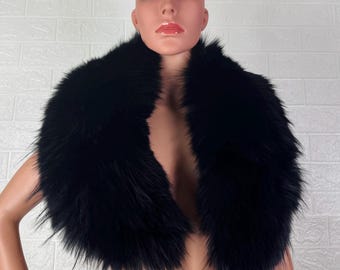 Black fox fur collar scarf for men and women, detachable winter neckwarmer, fur stole wrap, gift for her