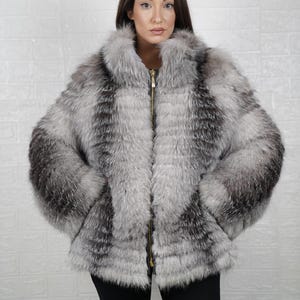 Fox fur frost coat jacket with collar for women personalized stylish winter fur fashion