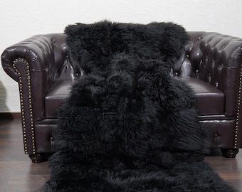 Luxurious Black alpaca fur throw blanket sheepskin wool handmade real fur luxury bedspread sofa cover soft plush home rug decor gift