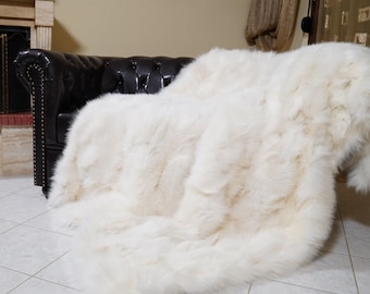 Exclusive real white fox fur throw blanket large area rug genuine ethically farmed organic fur scandinavian decor