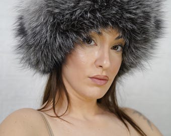 Silver natural fox fur headband full skin handmade luxury real fur women accessory winter fashion