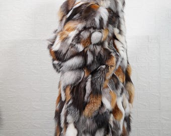 Real Natural cross fox fur long overcoat handmade luxury real fur women coat jacket full length winter fashion