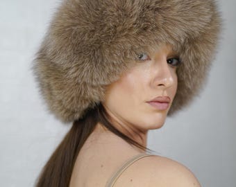 Gorgeous camel brown fox fur headband full skin handmade luxury real fur women accessory winter fashion warmer